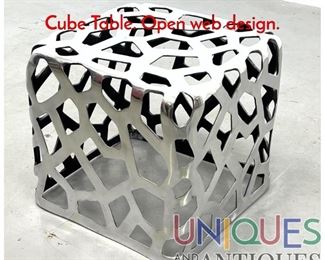 Lot 432 Abstract Aluminum Sculptural Cube Table. Open web design.