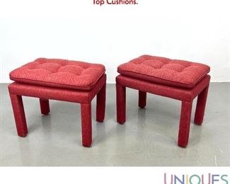 Lot 433 Pr Modern Fully Upholstered Benches Stools. Tufted Pillow Top Cushions.
