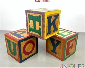 Lot 445 Lot 3 Large Wood Alphabet Blocks. Colorful Paint. Side Tables.