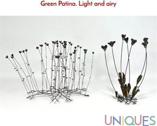Lot 450 2pc Copper Floral Figural Specimen Sculptures. Green Patina. Light and airy