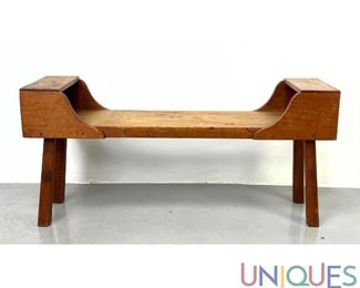 Lot 454 Rustic Pine Bench Table. Primitive form.