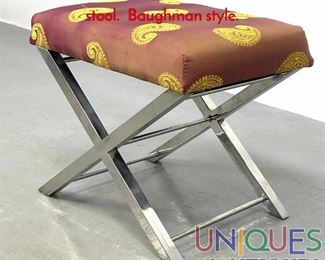 Lot 474 Mid Century Modern Chrome X base stool. Baughman style.