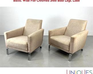 Lot 478 Pr Bo CONCEPT Chromed Steel Frame Lounge Chairs. Tall Backs. Wide Flat Chromed Steel Base Legs. Labe