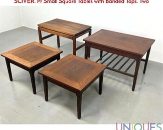 Lot 479 4pc American Modern Walnut Side Tables. JB Van SCIVER. Pr Small Square Tables with Banded Tops. Two