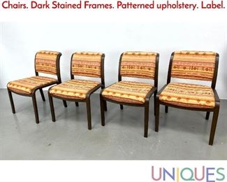 Lot 493 Set 4 THONET Laminated Bentwood Dining Chairs. Dark Stained Frames. Patterned upholstery. Label.