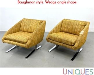 Lot 494 Pr Chrome Leg Modernist Lounge Chairs. Milo Baughman style. Wedge angle shape