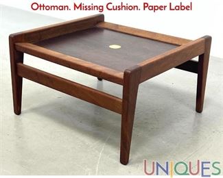 Lot 497 JENS RISOM Two Tone Wood Stool Ottoman. Missing Cushion. Paper Label