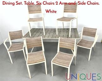 Lot 501 EMU 7pc Outdoor Teak Metal Patio Porch Dining Set. Table. Six Chairs 2 Arm and Side Chairs. White
