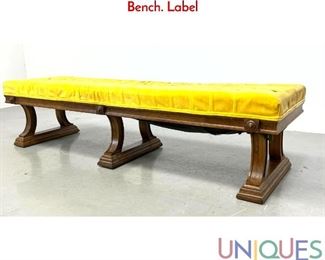 Lot 504 DREXEL Yellow Velvet Tufted Cushion Bench. Label