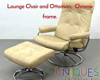 Lot 505 EKORNES Stressless Leather Lounge Chair and Ottoman. Chrome frame.