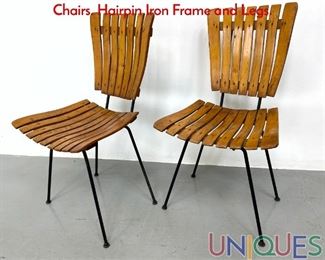 Lot 506 PR ARTHUR UMANOFF Wood Slat Dining Chairs. Hairpin Iron Frame and Legs.