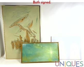 Lot 512 2pcs Modernist Abstract Paintings on Canvas. Both signed.