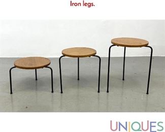 Lot 518 Set 3 Luther Conover Style Nesting Tables. Iron legs.
