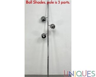 Lot 523 Mid Century Modern Chrome Tension Pole Lamp. Ball Shades. pole is 3 parts.