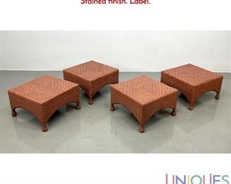Lot 528 Set 4 McGUIRE Woven Rattan Square Stools Ottoman. Stained finish. Label.