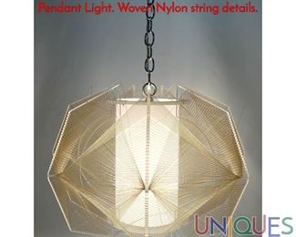 Lot 532 Mid Century Lucite Chandelier Hanging Pendant Light. Woven Nylon string details.
