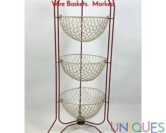 Lot 544 PRESTIGE England Red Metal Stand with Three Wire Baskets. Marked