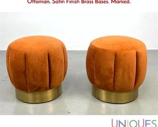 Lot 547 Pr SAFAVIEH COUTURE Orange Melon Form Stools Ottoman. Satin Finish Brass Bases. Marked.