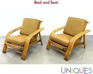 Lot 559 Pr Triple Band Rattan Lounge Chairs. Cushion Back and Seat.