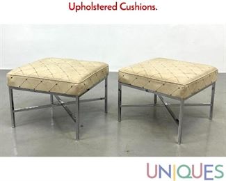 Lot 561 Pr Chrome Square Tube Frame Benches Stools. Upholstered Cushions.