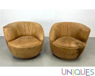 Lot 569 Pair Kagan Style Swivel Lounge Chairs.