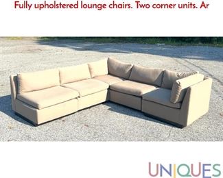 Lot 583 5pc Modernist Sectional Sofa Pit Set. Set of 5 Fully upholstered lounge chairs. Two corner units. Ar