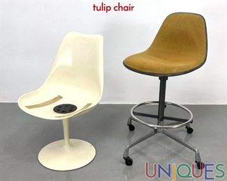 Lot 589 Eames Herman miller drafting stool Saarinen tulip chair