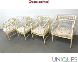 Lot 590 Set 4 Faux Bamboo Lounge Arm Chairs. Cream painted.