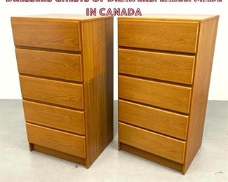 Lot 604 Pr QUALITY Teak Modernist Tall Dressers Chests of Drawers. Label. Made in Canada