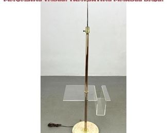 Lot 614 Brass and Lucite Floor Lamp Magazine Table. Travertine Marble Base. 