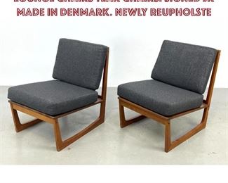 Lot 617 Pr HANS OLSEN Juul Kristensen lounge chairs Teak chairs. Signed JK Made in Denmark. Newly reupholste