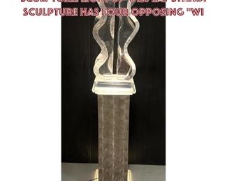 Lot 632 HAZIZA Abstract Modernist Lucite Sculpture. Light Up Display Stand. Sculpture has four opposing wi