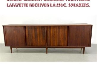 Lot 639 Modernist Walnut Credenza Stereo Cabinet. GARRARD Turntable. LAFAYETTE Receiver LA226C. Speakers.