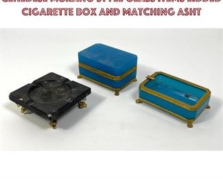 Lot 644 Italian jewelry boxes. 2pc CENEDESE Murano style Glass Items Lidded Cigarette Box and Matching Asht