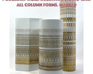 Lot 663 3pc HANS THEO BAUMANN Porcelain Vases. ROSENTHAL StudioLine. All Column Forms. Marked