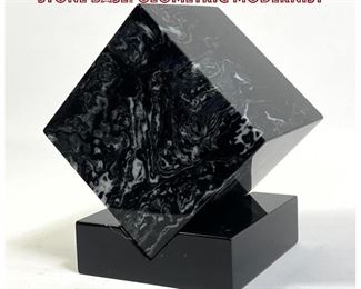 Lot 671 Black Acrylic Cube Sculpture on Stone Base. Geometric Modernist