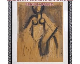 Lot 678 GEORGE D AMATO Signed. Charcoal Portrait Drawing. Nude Female. Signed. 
