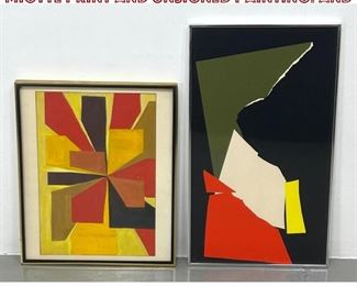 Lot 682 2pcs Abstract Modern Art. JEAN MIOTTE print and Unsigned painting. and 
