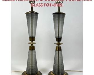 Lot 690 Pr Modernist Gray Glass and Brass Table Lamps. Corseted forms. Nice glass foerms. 