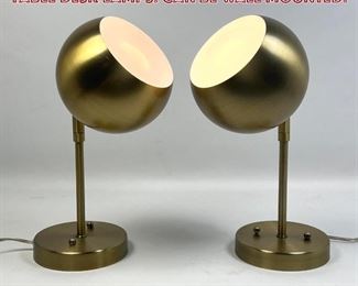 Lot 698 Pr Satin Finish Brass Ball Shade Table Desk Lamps. Can be wall mounted. 