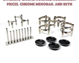 Lot 699 Modern Design Metal Lot. NAGEL stacking candle Holders. EQUILIBRIUM pieces. Chrome Menorah. and REYN