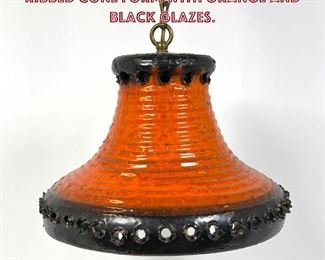 Lot 705 Danish pottery chandelier. Ribbed Cone Form with Orange and Black Glazes. 