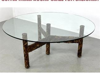 Lot 720 SILAS SEANDEL brutalist round coffee table. Round Glass Top. Unsigned. 
