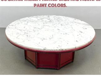 Lot 722 Round Marble Top Coffee Cocktail Table. Painted base has multiple paint colors. 