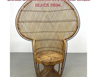Lot 723 Large Woven Rattan Peacock Chair. Large Dramatic Round Back. Black Trim. 