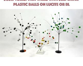Lot 782 3pc LAURIDS LONBORG Kinetic Ball Sculptures. Thin wires with suspended plastic balls on Lucite or bl