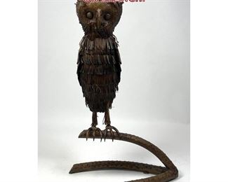 Lot 792 Brutalist Iron Sculpture of Owl on Branch. 