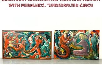 Lot 797 Pr JOHN TERKEN Mythical Sea Creature Paintings. Neptune and Trident with Mermaids. Underwater Circu
