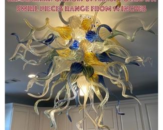 Lot 803 Large Hand Blown Art Glass Chandelier. Chihuly Style. 63 pc Blown swirl pieces range from 14 inches 