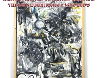 Lot 811 GERALDINE GROSSMAN abstract acrylic painting on canvas. Grays and yellows. Exhibition in a solo show